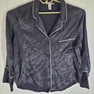 Victoria's Secret Pajama Shirt Womens XL Black Long Sleeve Cozy Top Sleepwear